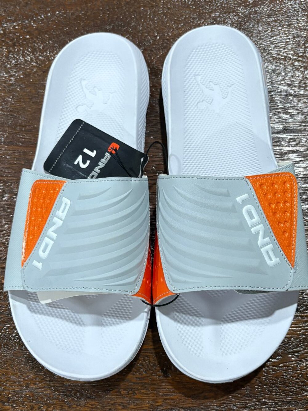 And1 Men's Sport Slides Sandals White Gray Orange sz 12 NWT NEW Swish 2.0